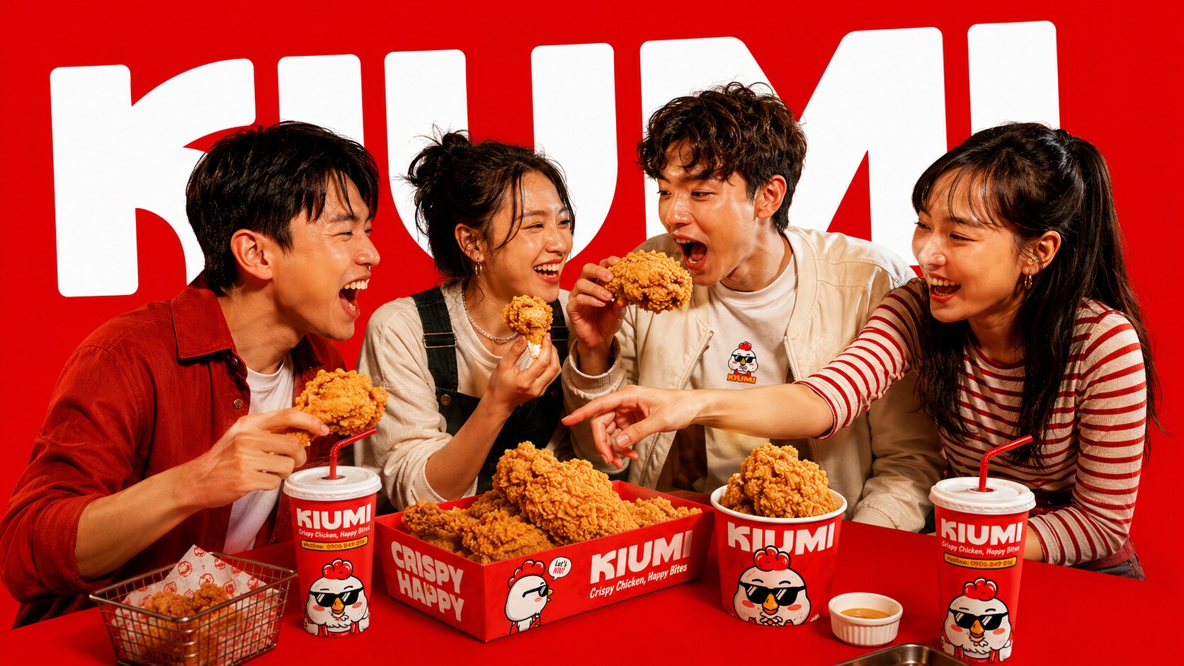 Friends enjoying Kiumi fried chicken